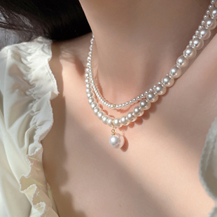 日韩叠戴珍珠气质项链女2024年新款爆款小众轻奢锁骨链高级感颈链