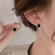 韩国黑色圆形耳钉女小众设计高级感纯银耳饰2024年新款爆款耳环夏