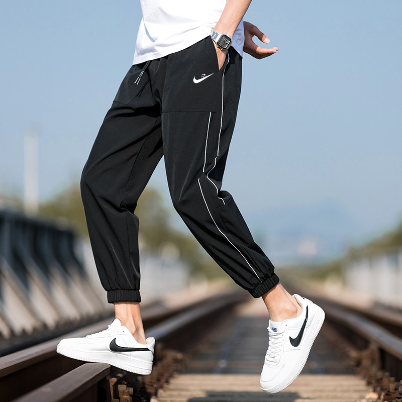 耐克顿冰丝休闲裤子男宽松束脚男生夏季速干薄款九分裤百搭运动裤