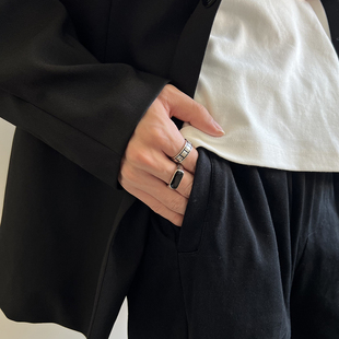 韩国高级感男潮暗黑风钛钢戒简约小众设计个性百搭男士套装指环