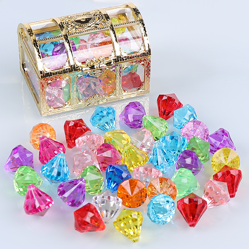儿童钻石宝石玩具仿水晶女孩塑料亚克力七彩色公主城堡宝箱宝藏
