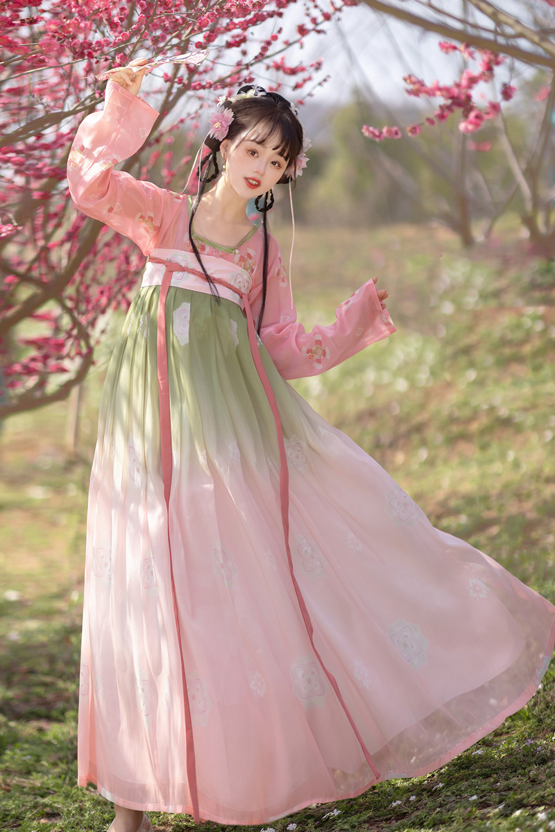 原创汉服女唐制中国风一片式齐胸襦裙国风印花日常古装女款春夏季