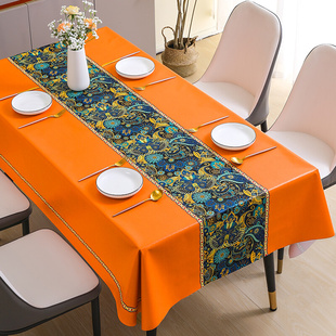 复古中式桌布免洗防水防油防烫轻奢高级感长方形台布茶几餐桌桌垫