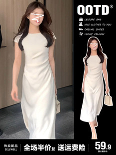 2024新款小个子茶歇法式白色连衣裙子夏季女装气质高级感收腰长裙