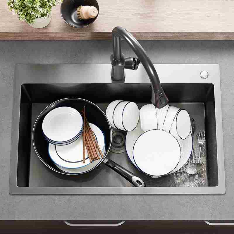 新款百汉黑色纳米不锈钢厨房套装洗菜盆水池洗碗池台上盆手工水槽