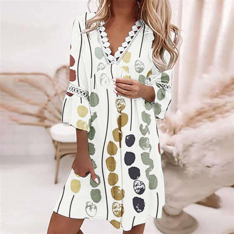 Printed lace paneled bohemian casual resort style