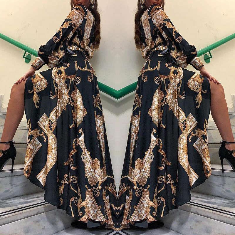 Womens retro palace style printed long-sleeved dress