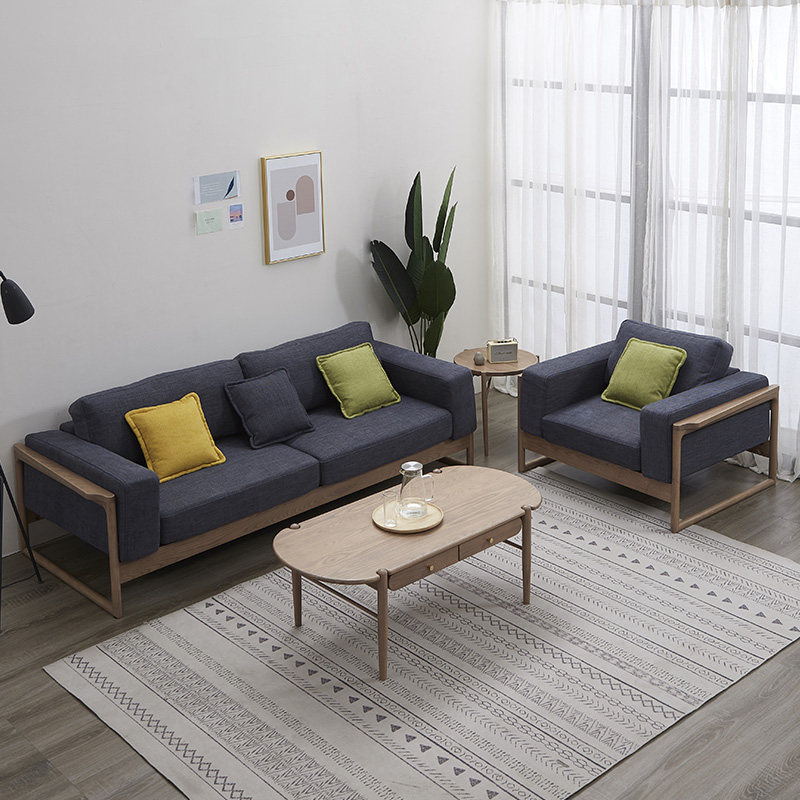 实木沙发客厅2021年新款现代简约北欧风格布艺软包靠垫白蜡木家具