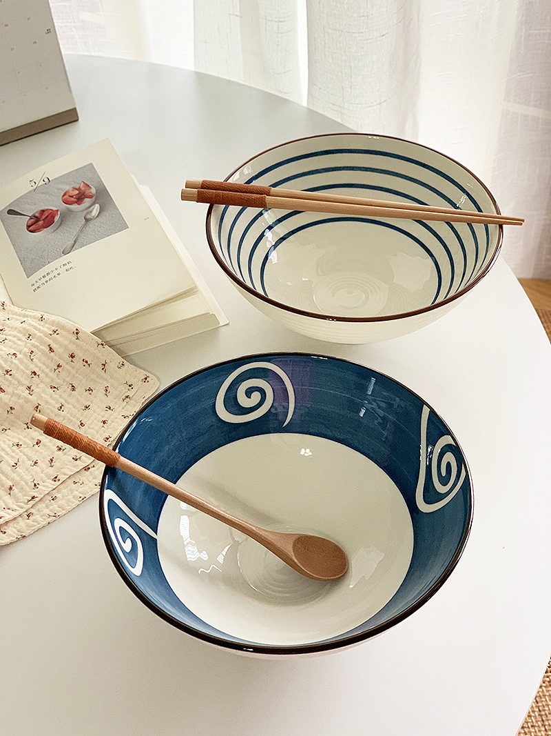 安木良品 大厂订单 ins日式和风釉下彩陶瓷8寸大碗家实用拉面汤碗