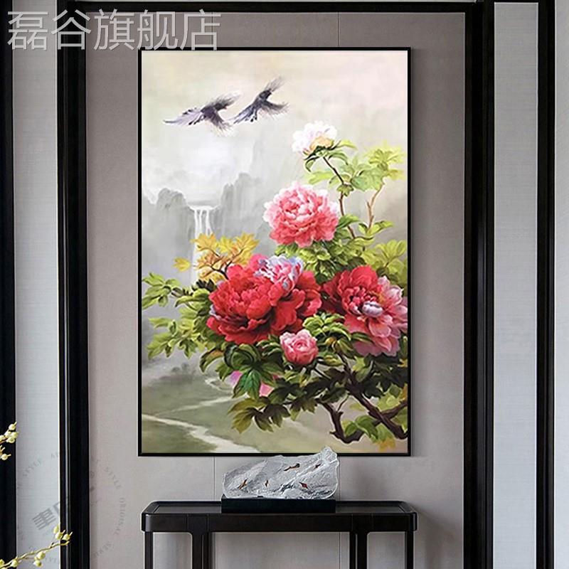 网红花纯手绘油画牡丹画公山水挂风景画鸟图走廊办室玄关花装饰画