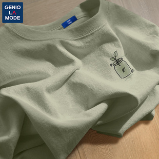 Genio Lamode正肩t恤男短袖夏季高克重花瓶简约设计感绿色体恤衫