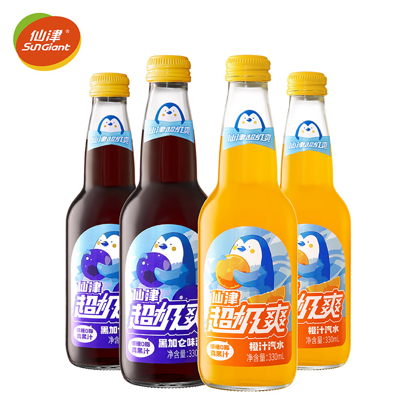 仙津汽水果味碳酸饮料330ml*15瓶玻璃瓶汽水饮料整箱黑加仑味饮品