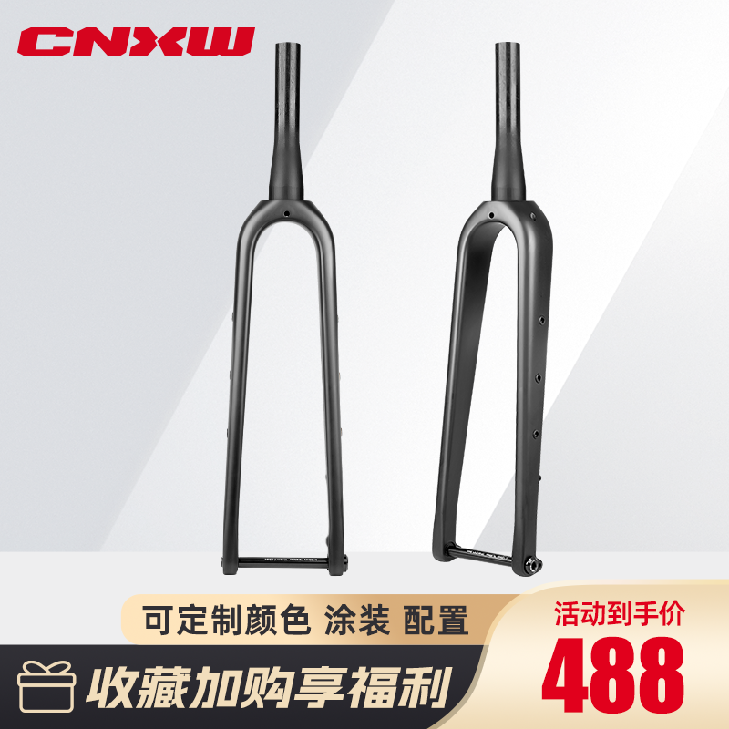 CNXW碳纤维碎石前叉Gravel越野公路椎管前叉带多功能孔100X12mm