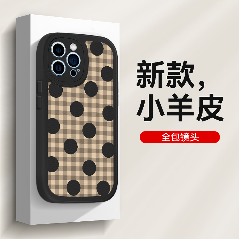 晓琴格子波点立体蝴蝶结适用苹果13promax手机壳iphone12女款11镜头全包78plus新品镜头硅胶xr软套se高档皮纹