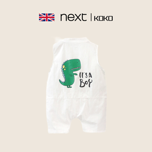 英国Next koko婴儿夏季纯棉连体衣男宝时尚无袖卡通洋气周岁爬服