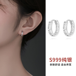 999纯银罗马数字耳圈女小众设计高级养耳洞素圈耳环百搭耳钉耳饰