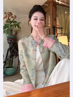 新中式女装轻国风绿色外套2024春款小个子禅意高端唐装薄款上衣女