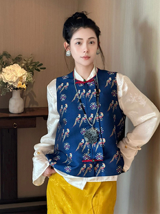 2023年新款秋季高级感新中式女装唐装中国风马甲衬衫上衣两件套装