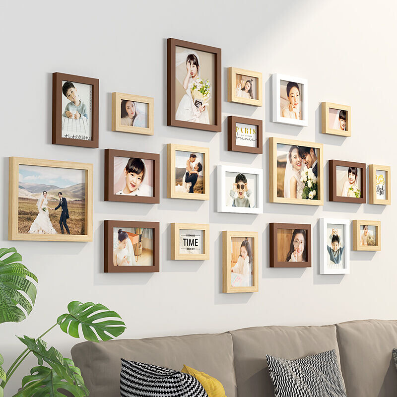 纪恒暄实木照片墙相框挂墙组合创意客厅加相片墙木质沙发背景墙像