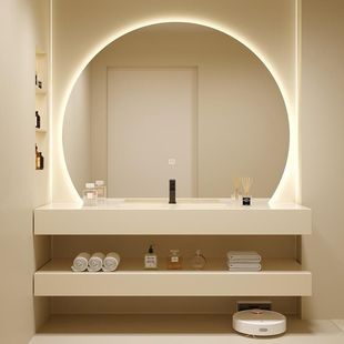 双层岩板陶瓷无缝一体盆浴室柜组合挂墙式洗手洗脸盆卫生间洗漱台