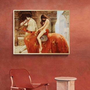 世界名画马背上的戈黛娃夫人欧式人物油画客厅装饰画餐厅挂画挂画