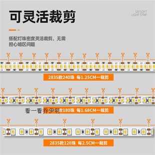 推荐超亮12Vled灯带2835低压客厅酒柜自粘贴片线形线性车用防水软