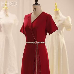 妈妈装旗袍婚宴礼服2022新款婚礼连衣裙红色喜婆婆结婚高端喜服女