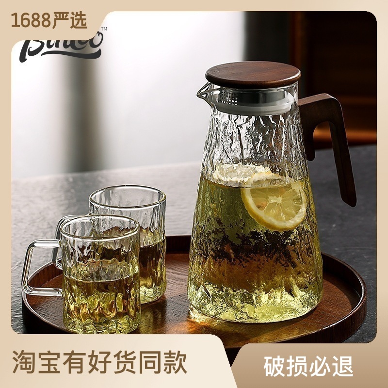 凉水壶玻璃耐高温大容量防爆日式冷水壶套装家用泡茶壶高颜值水杯