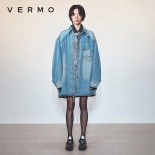 VERMO 男女同款 男女同款 超大廓形复古水洗宽松牛仔衬衫外套