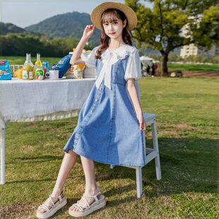 巴拉巴柆女童牛仔洋装夏装2024新款洋派夏季儿童公主裙大童夏款女