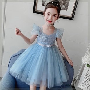 巴拉巴柆女童连衣裙夏装2024新款洋气公主裙儿童冰雪奇缘女孩蓬蓬