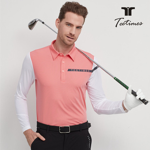 Teetimes高尔夫服装男士春季长袖有领T恤自带防晒袖套款 透气易干