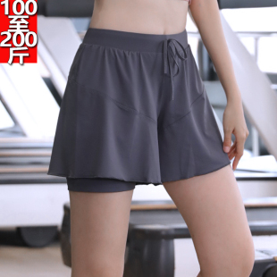 夏胖mm大码健身速干高腰瑜伽防走A光五分短裤200斤女宽松外穿运动