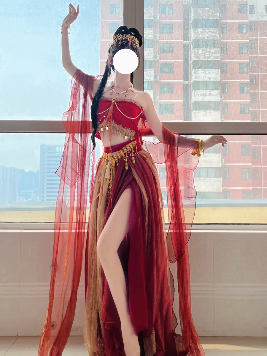 敦煌飞天古风古装汉服女异域风情印度舞大漠西域风舞姬舞蹈演出服