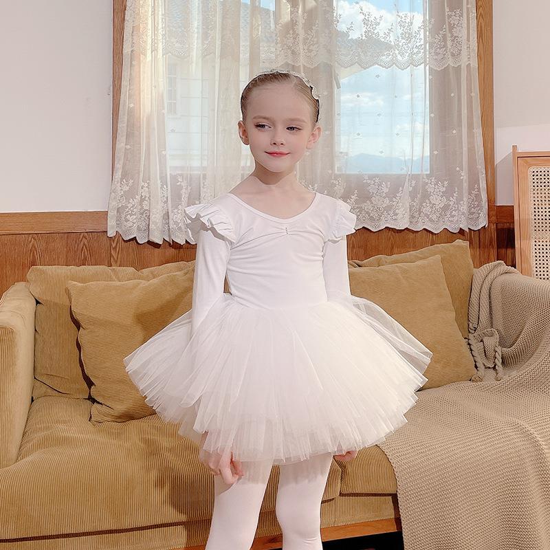 儿童舞蹈服秋长白季色女袖童练功服考级分体套装芭蕾舞M6063飞舞