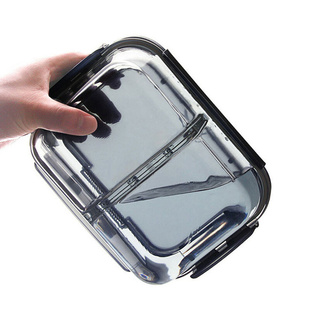耐热玻璃两分隔饭盒可微波炉加热专用上班族带饭大号两分格便当盒