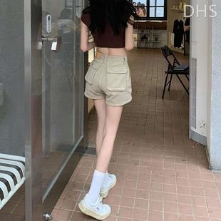 美式复古工装牛仔短裤女高腰a字显瘦设计感夏季宽松辣妹包臀热裤