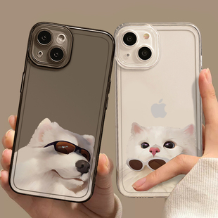 墨镜猫狗适用苹果13手机壳iphone14promax一对11趣味12萨摩耶15透明xs新款14plus特别的Pro任意机型8p情侣7套