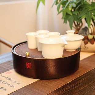 小型户外旅行储水茶盘便携式圆形不锈钢沥水茶托盘办公室家用一人
