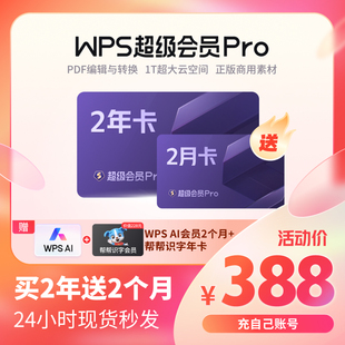 WPS超级会员Pro套餐2年744天pdf转word格式图片扫描文档旗舰店