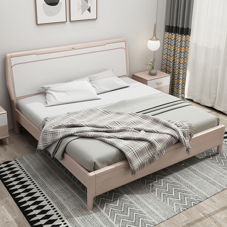 白蜡木实木床现代简约床主卧1米8床双人1.5m矮床北欧日式床齐边床