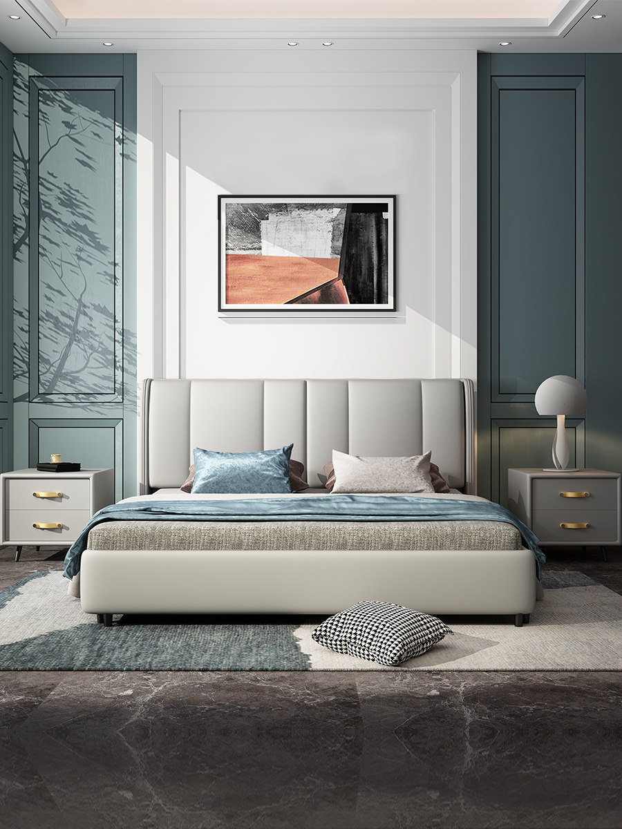 简约现代轻奢真皮床主卧1.8米大床双人北欧意式主卧婚床软包1.5米