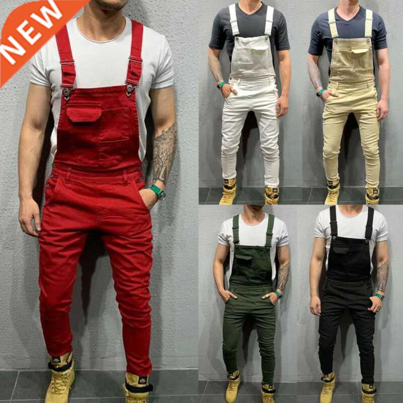 Mens Fashion Denim Dungaree Bib Overalls Jumpsuits Moto Bike