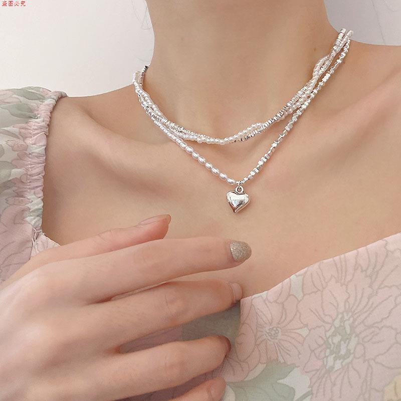 巴洛克珍珠项链女轻奢小众高级感不规则碎银锁骨链双层小米珠颈链