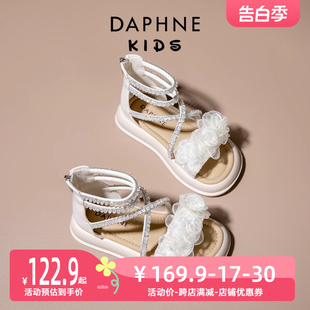 达芙妮女童公主凉鞋2024夏季新款时尚儿童鞋夏天洋气女孩罗马鞋子