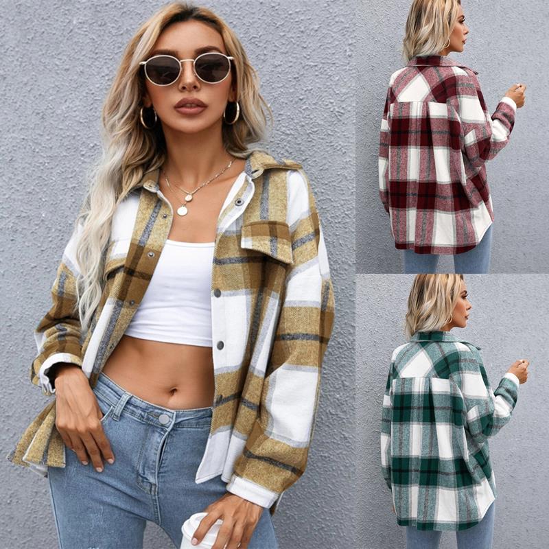 2024 Autumn Fashion plaid print women shirt coat Casual tops