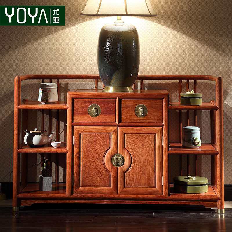 新中式餐边柜实木框茶水酒柜一体红木厨房储物高柜家用客厅靠墙柜餐边