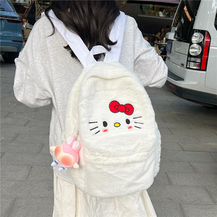 包包女2023新款大容量双肩包甜美可爱学生书包女卡通毛绒kt猫背包