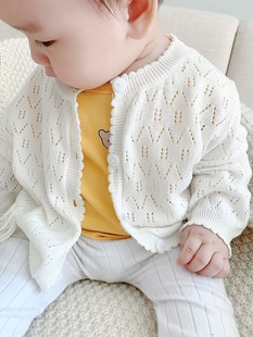 0一6月婴儿小外套开衫宝宝针织衫毛衣婴幼儿小外套纯棉春秋季薄款