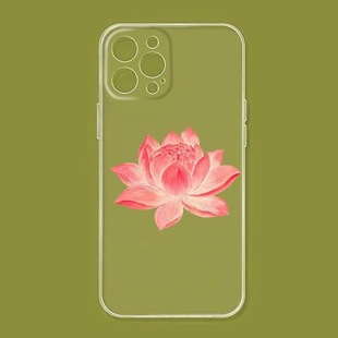 佛系荷花手机壳适用苹果14软壳iPhone15promax手机套xs/13/11/7plus